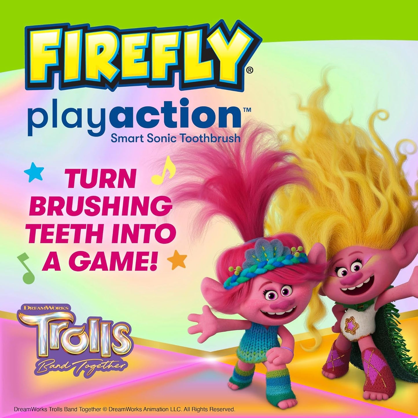 Interactive Sonic Toothbrush Kit for Kids - FIREFLY Play Action Trolls with Lights, Music & Games