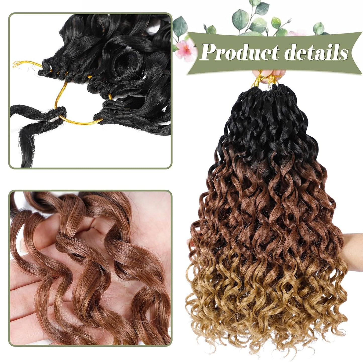 GoGo Curl Crochet Hair 10 Inch - 8 Packs Ombre Brown Water Wave Extensions for Black Women