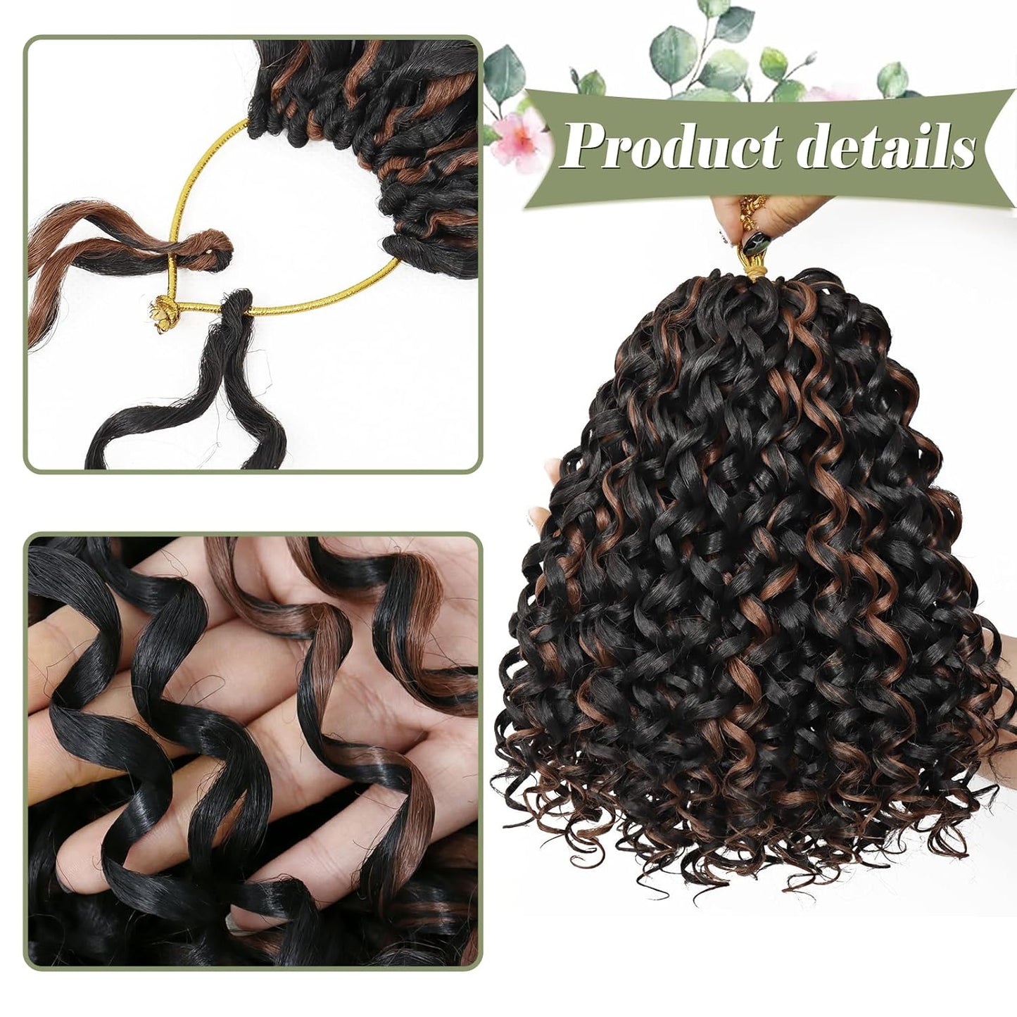 GoGo Curl Crochet Hair 10 Inch - 8 Packs Ombre Brown Water Wave Extensions for Black Women