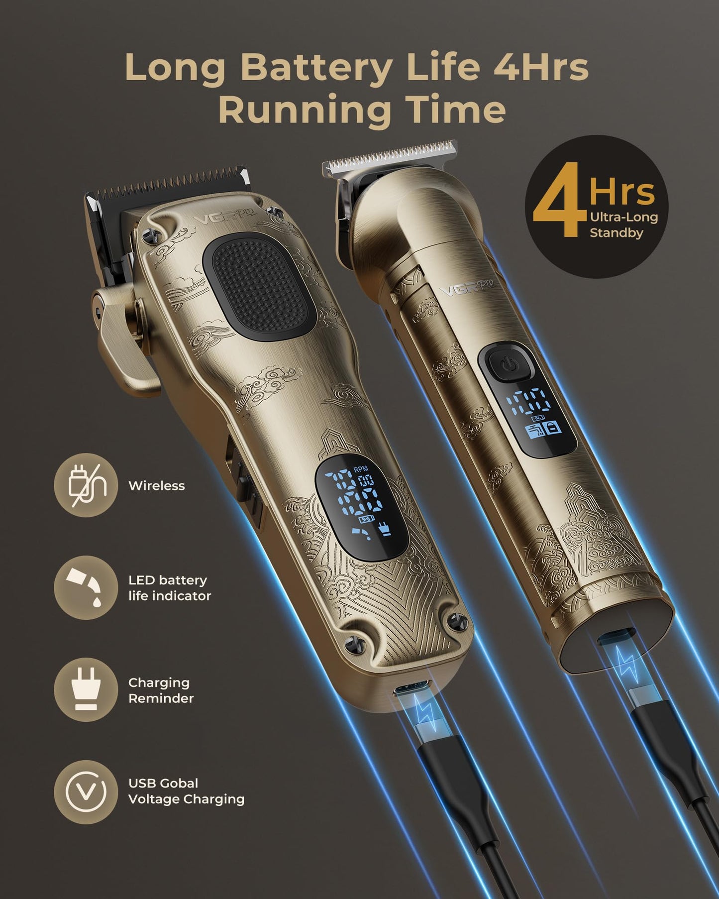 VGRPRO Hair Clippers for Men Professional, Cordless Hair Clippers for Hair Cutting, Mens Clippers and Trimmers Set, Electric Hair Trimmer for Men with Package Box