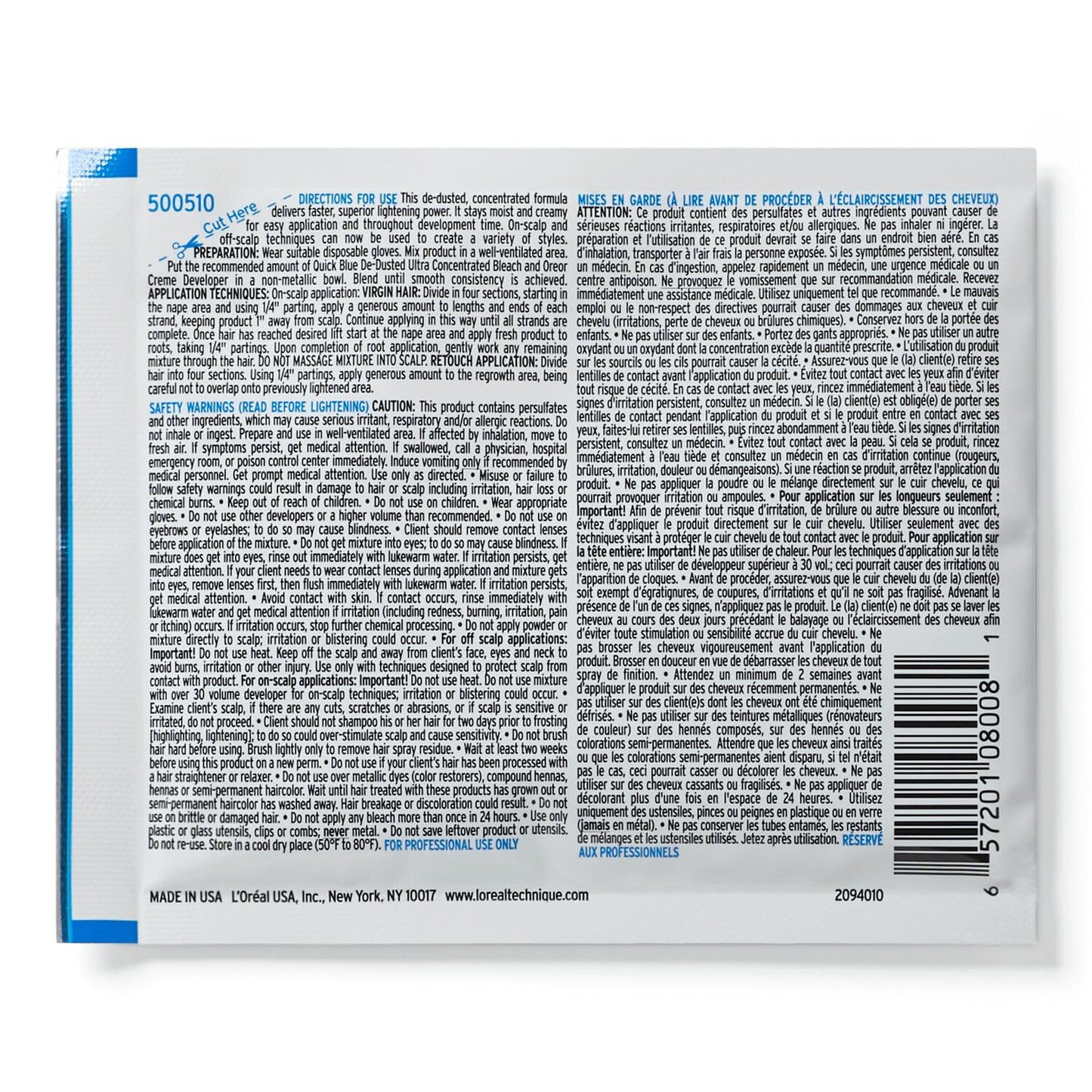 L'OREAL TECHNIQUE Quick Blue High Performance Hair Lightener - Hair Bleaching Powder - No Drip Formula, Extra Strength Lightening Action Lifts Up To 7 Levels, Single Application, 1 Oz