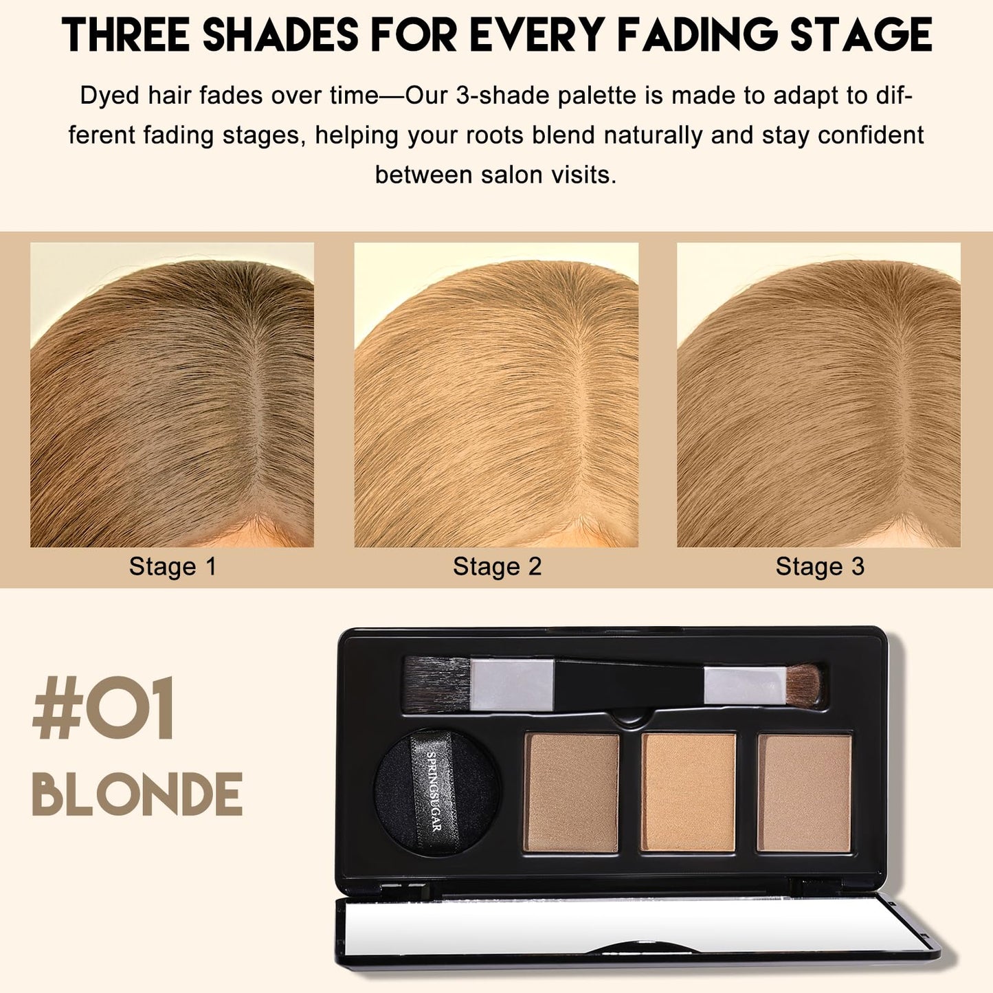 Root Touch Up Hair Color – 3 Color Blendable Hairline Powder for Gray Coverage, Root Cover Up & Thinning Edges – 48H Sweat Resistant, Natural Finish for Women & Men – Blonde