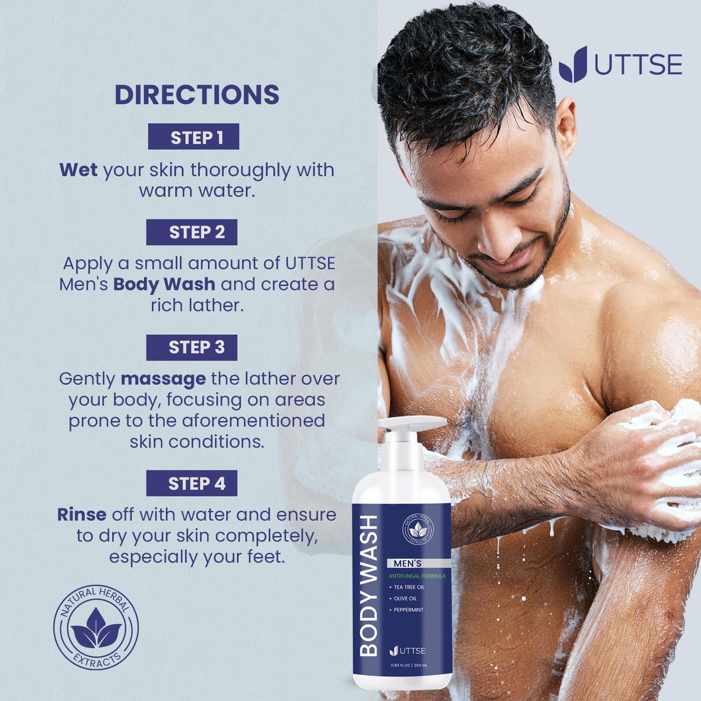 Uttse Tea Tree Body Wash: Antifungal Soap for Men - Eliminates Body Odors & Skin Irritations - 11.8fl oz/350mL