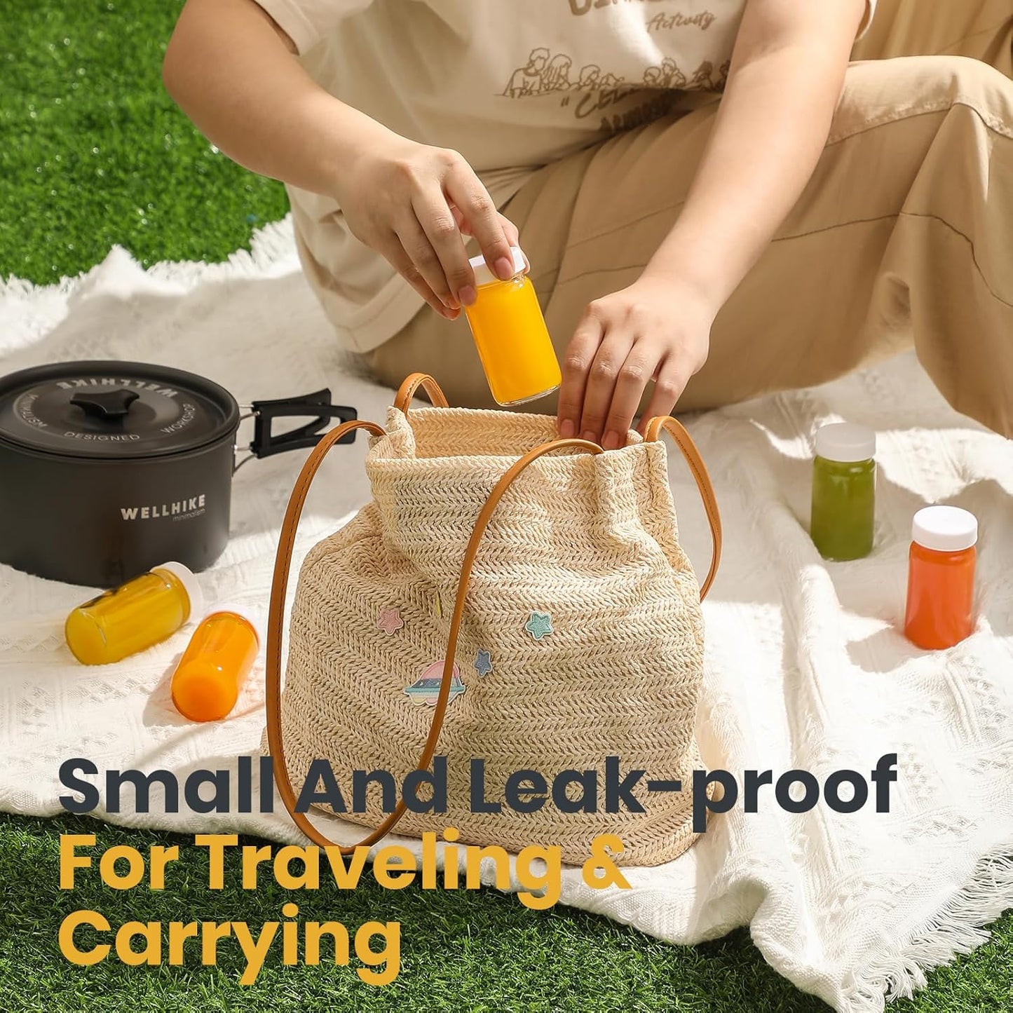 20 Pack Mini Glass Shot Bottles 2 oz with Lids & Labels - Leakproof Travel Jars for Juice, Whiskey, Wellness Shots