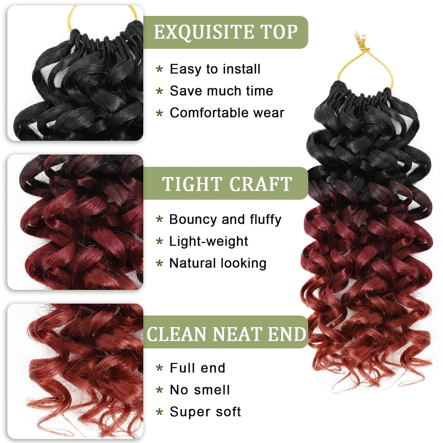 GoGo Curl Crochet Hair 10 Inch - 8 Packs Ombre Brown Water Wave Extensions for Black Women