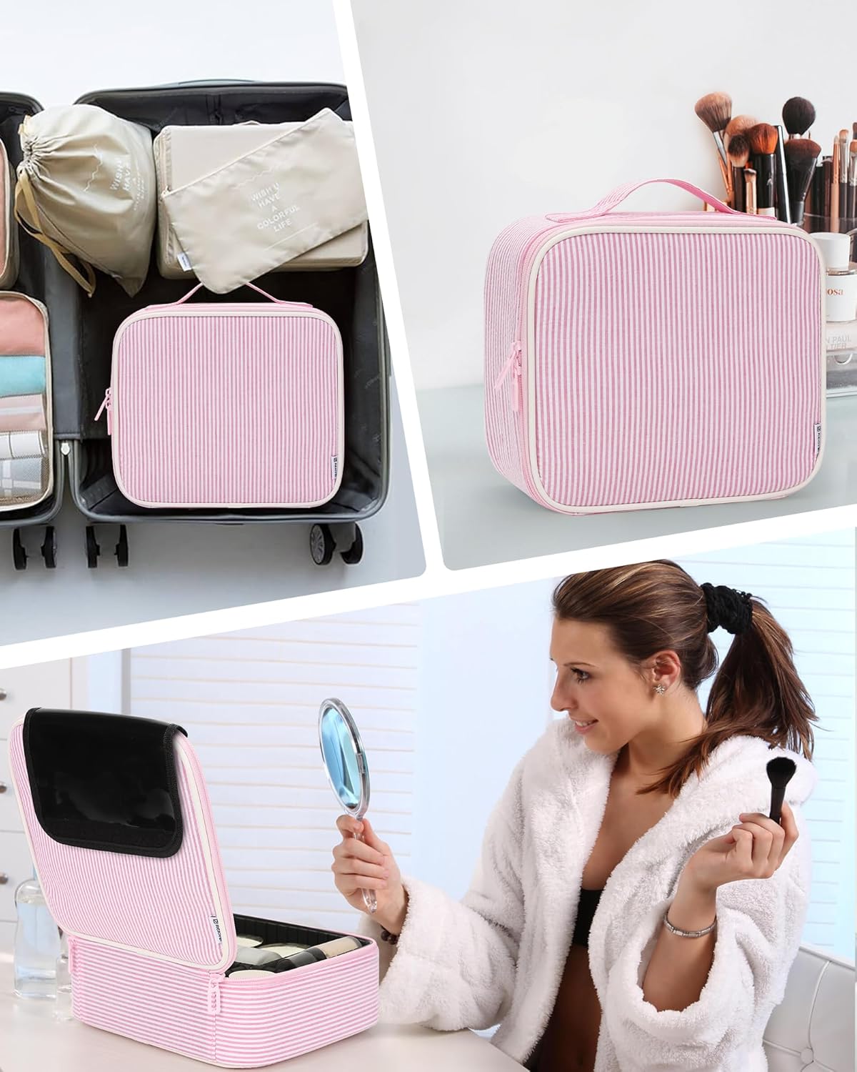 Relavel Portable Travel Makeup Case Organizer with Adjustable Dividers - Black Cosmetic Storage for Brushes, Toiletries & Jewelry