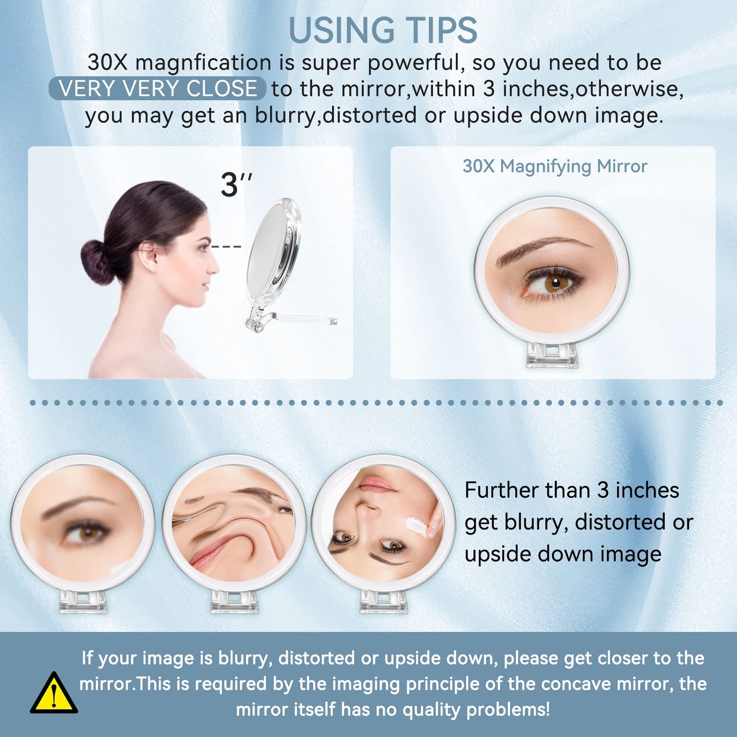 B Beauty Planet 30X Magnifying Mirror for Travel with Handle, Double-Sided 1X/30X Magnification Hand Mirror for Makeup,Travel Mirror for Desk 5 Inches