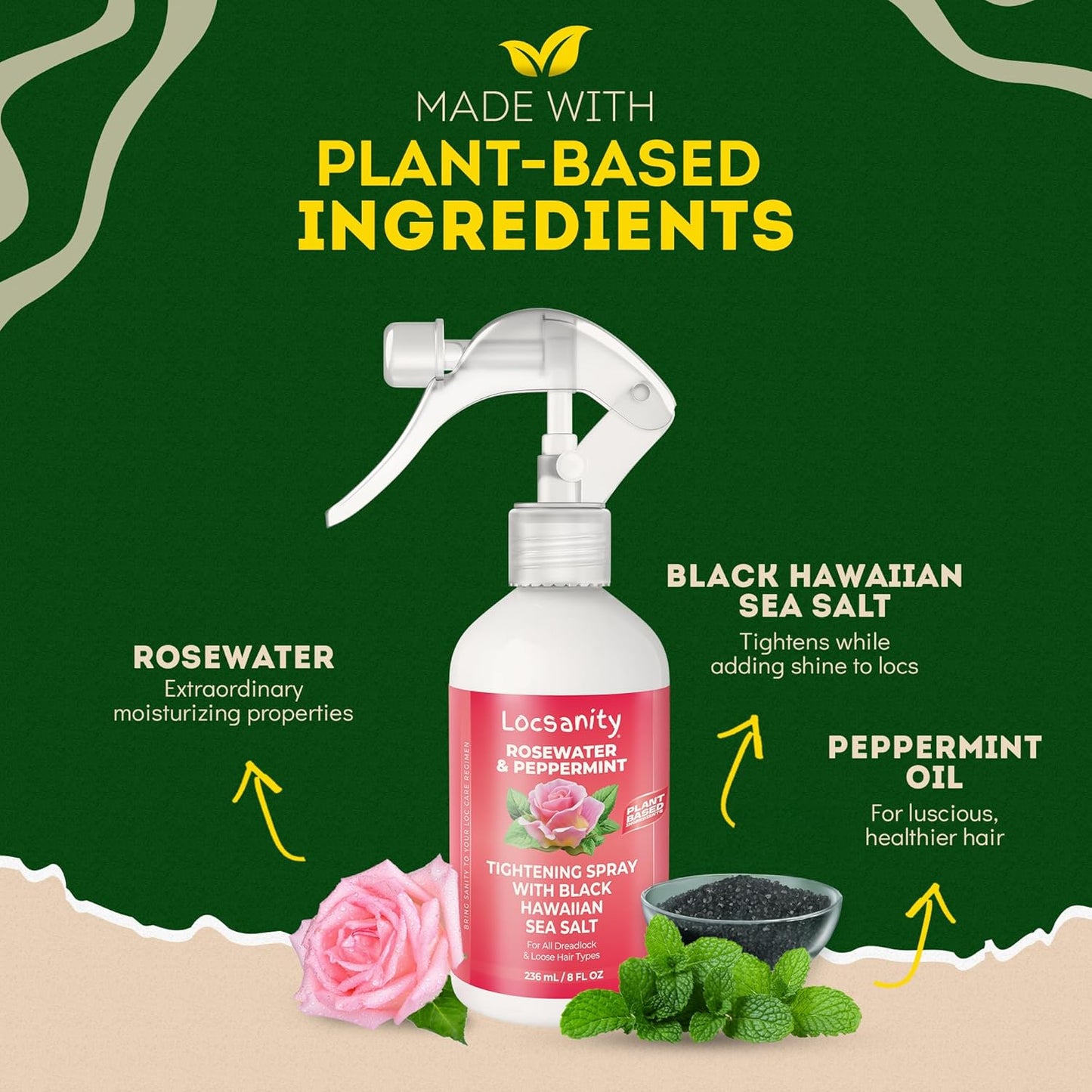 Locsanity Rosewater Peppermint Hydration Spray - 8oz | Moisturizing Loc Care for Dreadlocks & Loose Hair