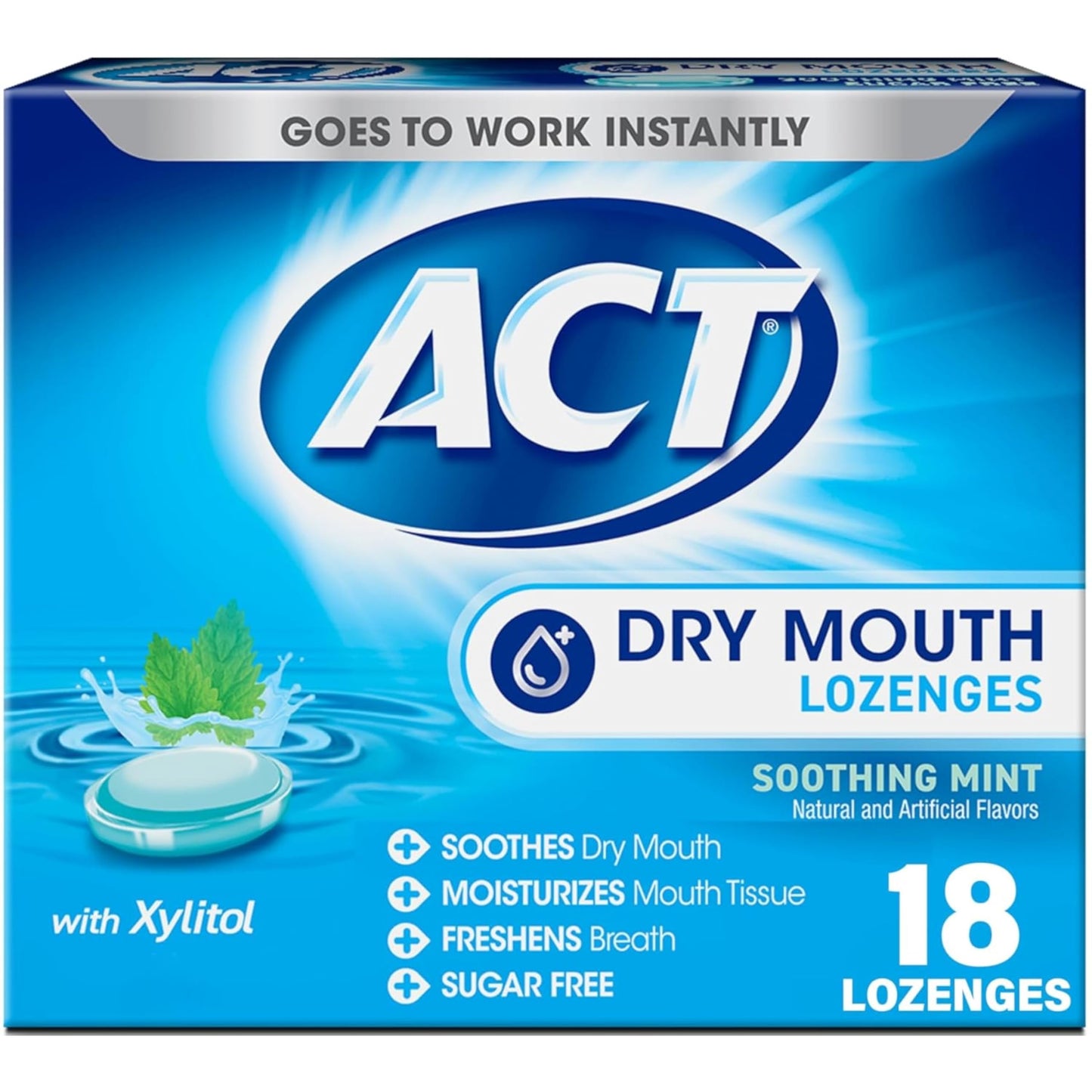 ACT Dry Mouth Soothing Mint Lozenges 18 ea ( Pack of 4)