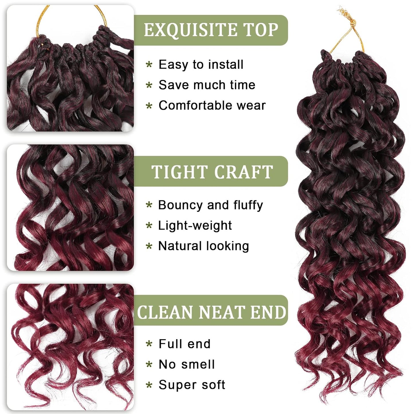 GoGo Curl Crochet Hair 10 Inch - 8 Packs Ombre Brown Water Wave Extensions for Black Women