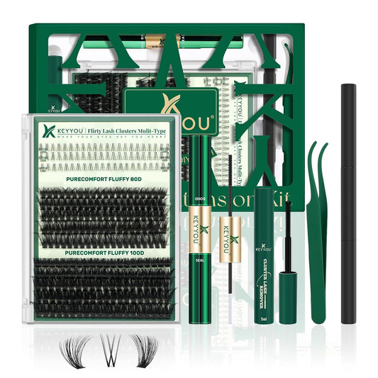 DIY Lash Extension Kit - 280 Soft Cluster Lashes, 100D Curl, Easy Application with Bond & Seal