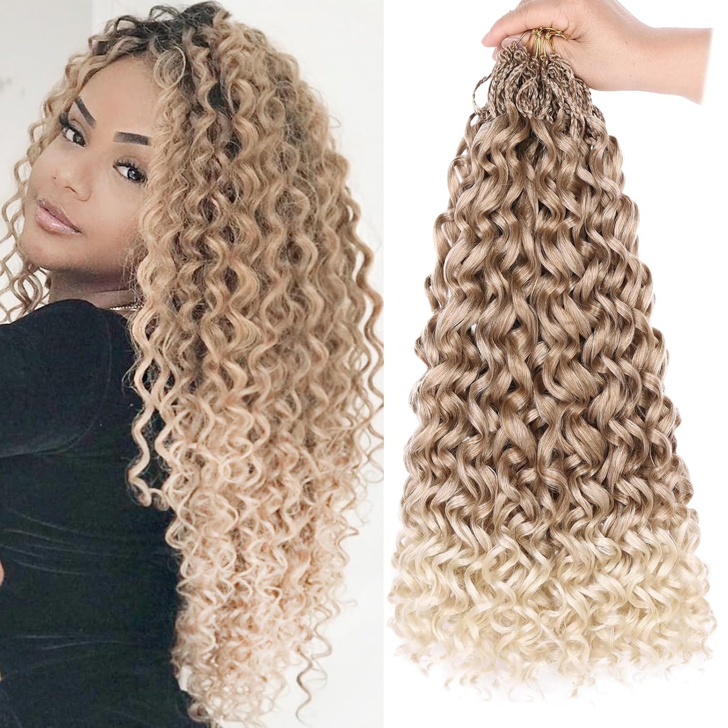 10 Inch Ombre Honey Blonde Gogo Curl Crochet Hair - 8 Packs Ocean Wave Short Curly Braids for Women & Kids