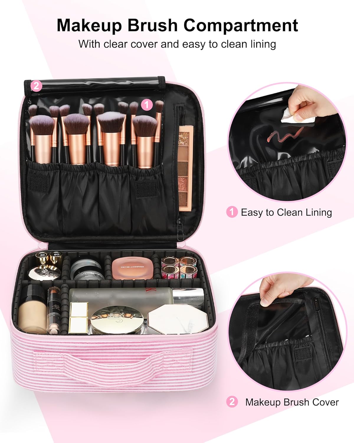 Relavel Portable Travel Makeup Case Organizer with Adjustable Dividers - Black Cosmetic Storage for Brushes, Toiletries & Jewelry