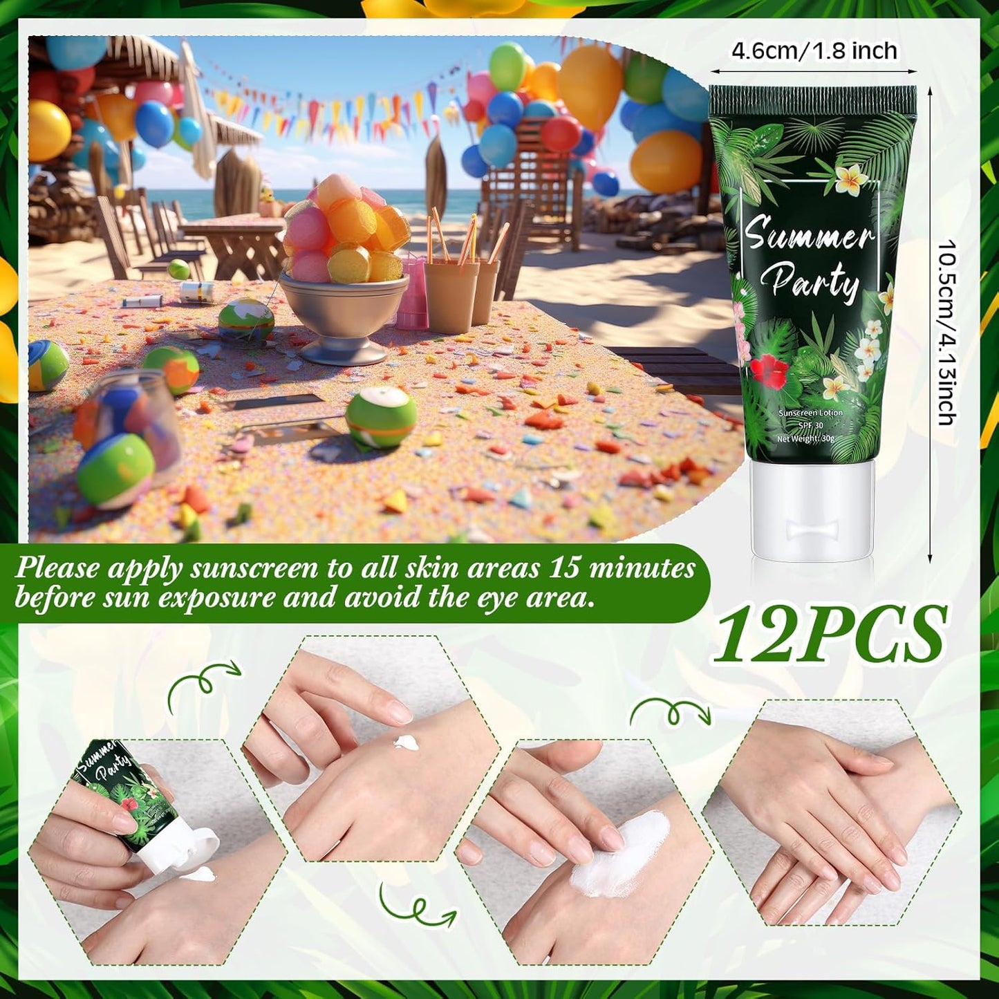 12-Pack SPF 30 Mini Sunscreen Lotion - Travel Size, Water Resistant, Perfect for Wedding Favors & Summer Gifts