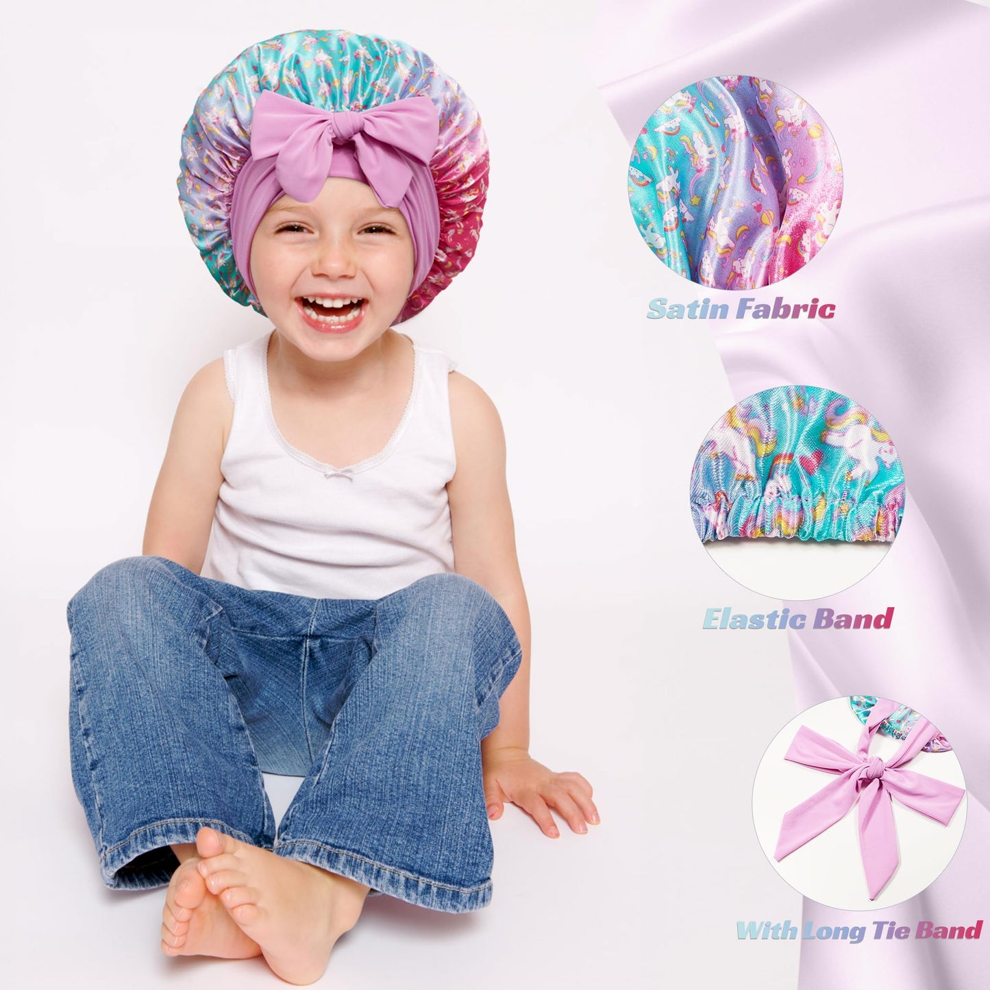 choshion Kids Bonnet for Girls, Satin Bonnet for Sleeping, One Size, Set of 2, Unisex-Kids, Hat
