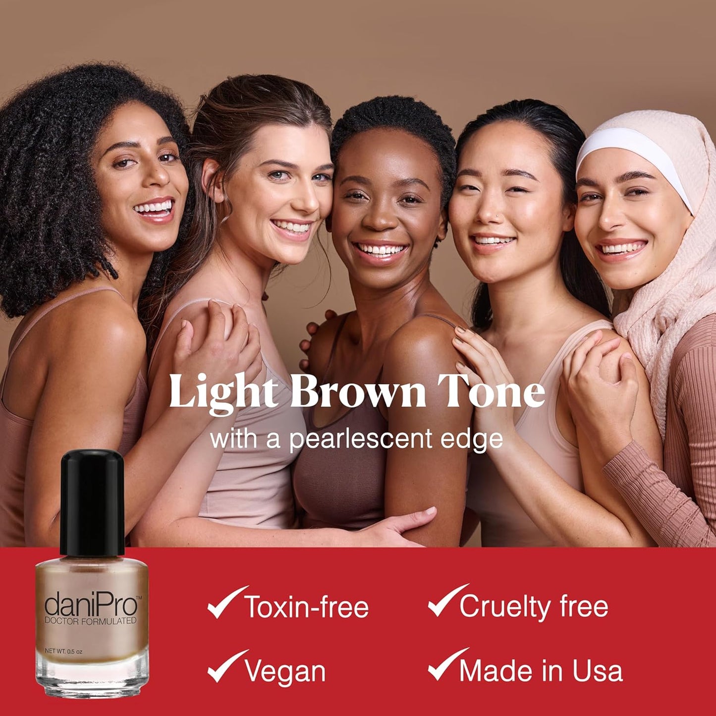 Vegan Pearlescent Mocha Nail Polish - Doctor-Formulated with Biotin & Undecylenic Acid, 0.5 oz