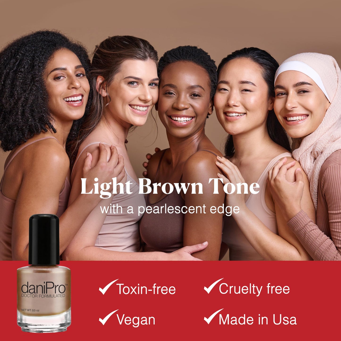 daniPro Doctor Formulated Nail Polish Babe It's You-Pearlescent Mocha Fingernail Polish & Toenail Polish, 0.5 oz with Undecylenic Acid, Biotin & Vitamins - Vegan Formula for Healthy Nails - USA-Made