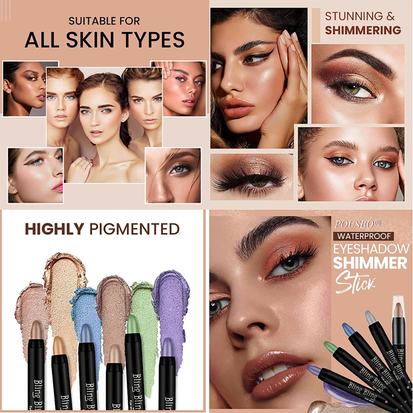 Eyeshadow Shimmer Stick, 16 Color Highlighter Eyeshadows Pencil Waterproof Glitter Eye Shadow Eyeliner Pen, Waterproof Eyeshadows Shimmer Stick Long Lasting Brightener Eyeshadow (15 Gold Brown)