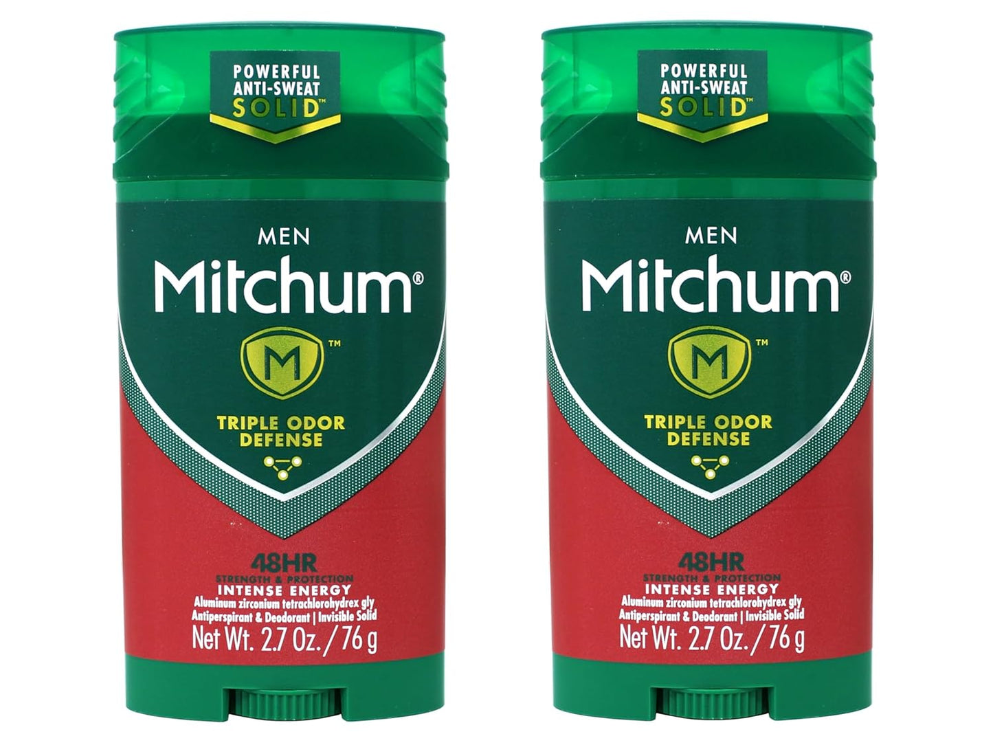 Mitchum Men’s Antiperspirant & Deodorant Stick - Triple Odor Defense, 48 Hr Protection, Intense Energy, 2.7 Oz (2 Pack)