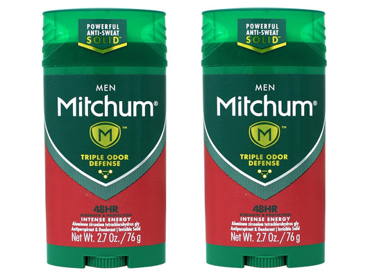 Mitchum Men’s Antiperspirant & Deodorant Stick - Triple Odor Defense, 48 Hr Protection, Intense Energy, 2.7 Oz (2 Pack)