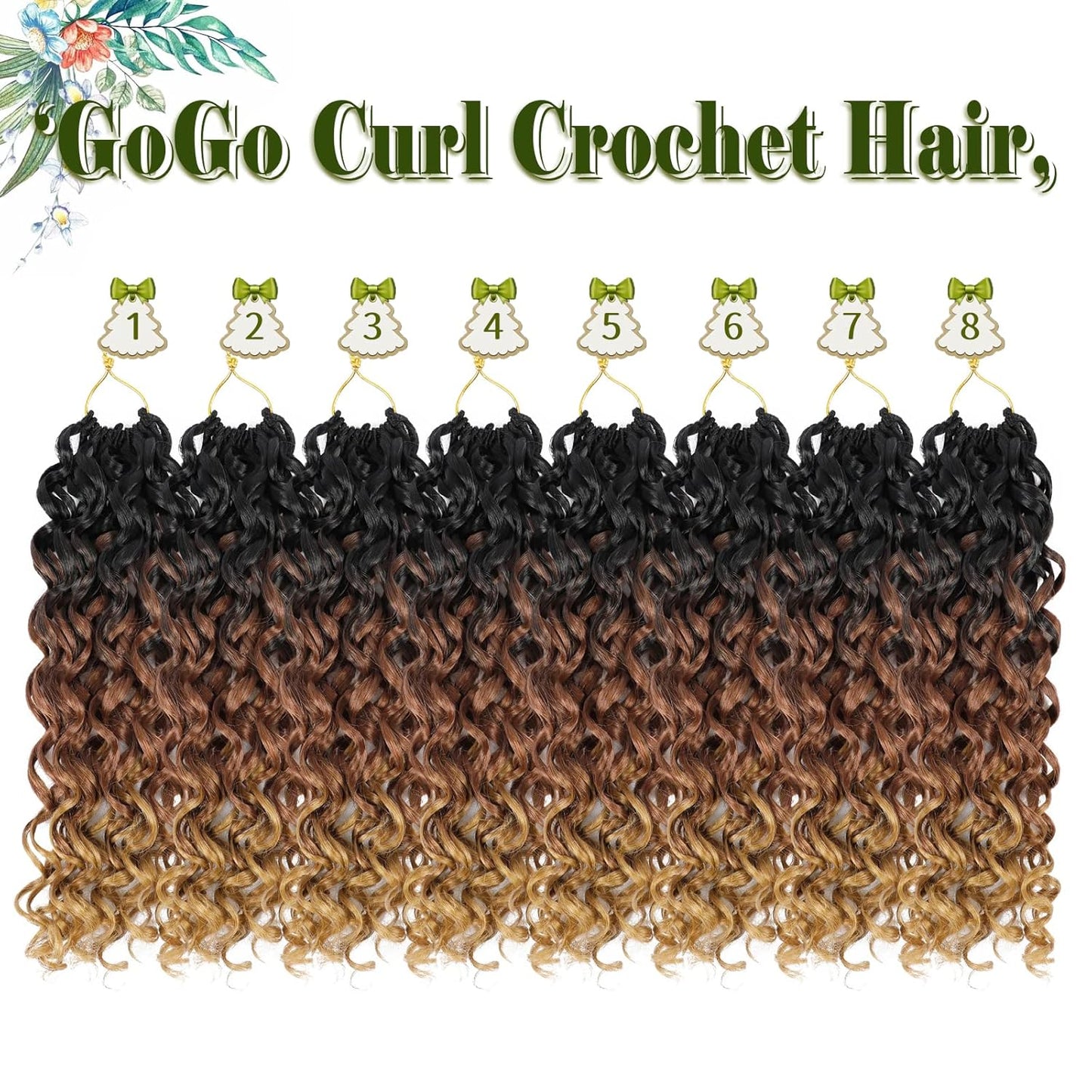 GoGo Curl Crochet Hair 10 Inch - 8 Packs Ombre Brown Water Wave Extensions for Black Women