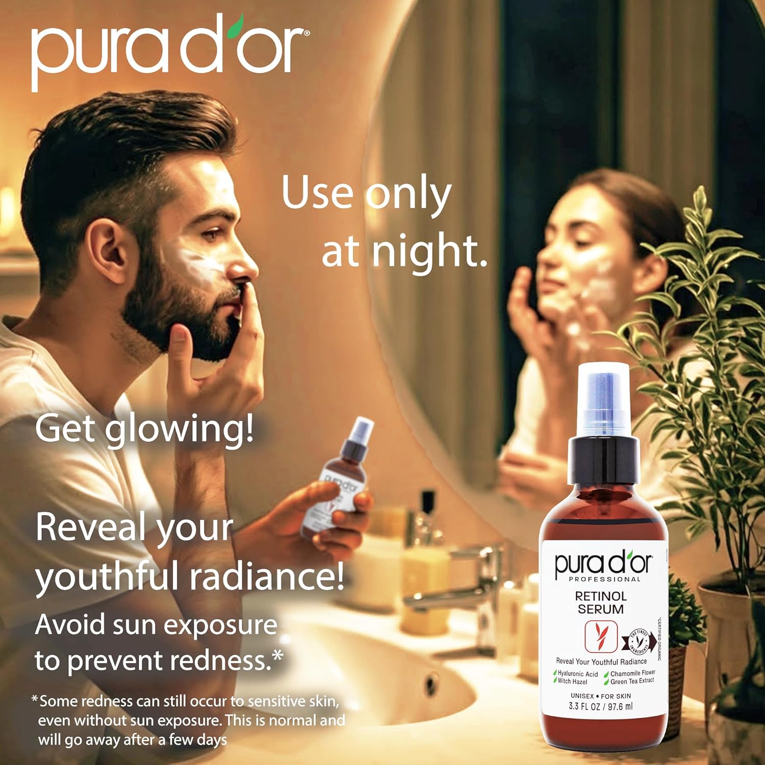 Retinol Serum 3.3 Oz - Anti-Aging Night Treatment for Radiant Skin - Natural Vitamin A & Collagen Booster
