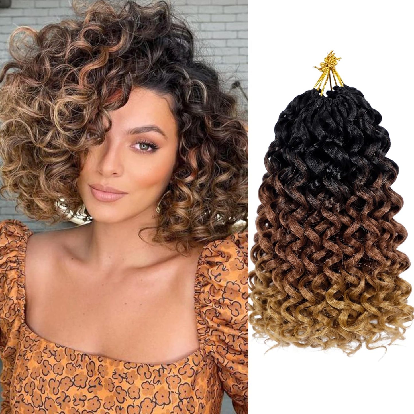 GoGo Curl Crochet Hair 10 Inch - 8 Packs Ombre Brown Water Wave Extensions for Black Women
