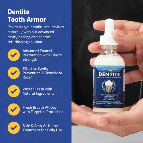 Original Dentite Cavity Healing Tooth Armor Liquid | Clinically Strengthen Enamel with Remineralization Drops | Teeth Whitening | at-Home Tooth Enamel Repair | Stronger Teeth | Hydroxyapatite | 60 ml