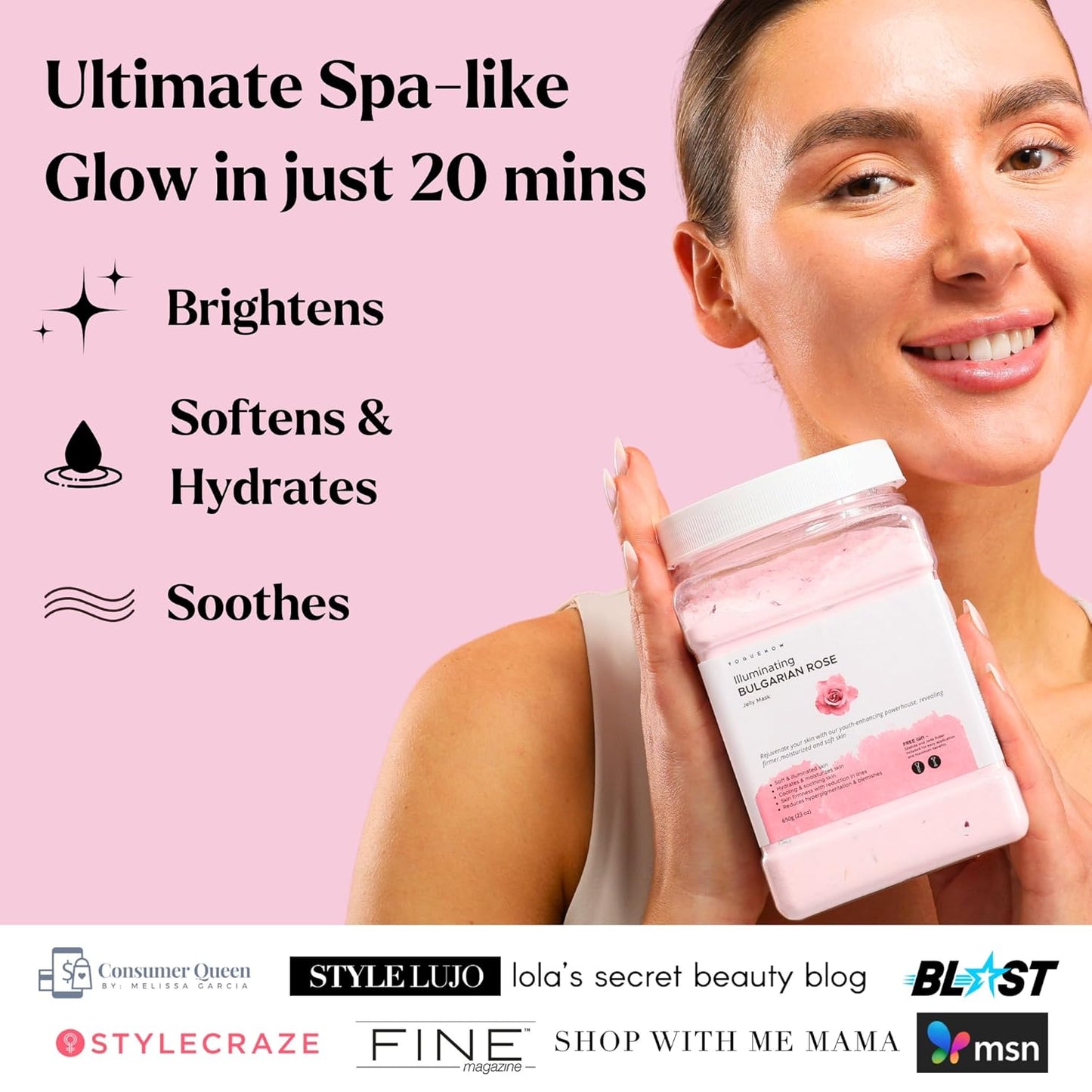 Bulgarian Rose Hydrating Jelly Face Mask - Brightening & Nourishing with Free Jade Roller | 23 Oz Professional Vajacial Mask