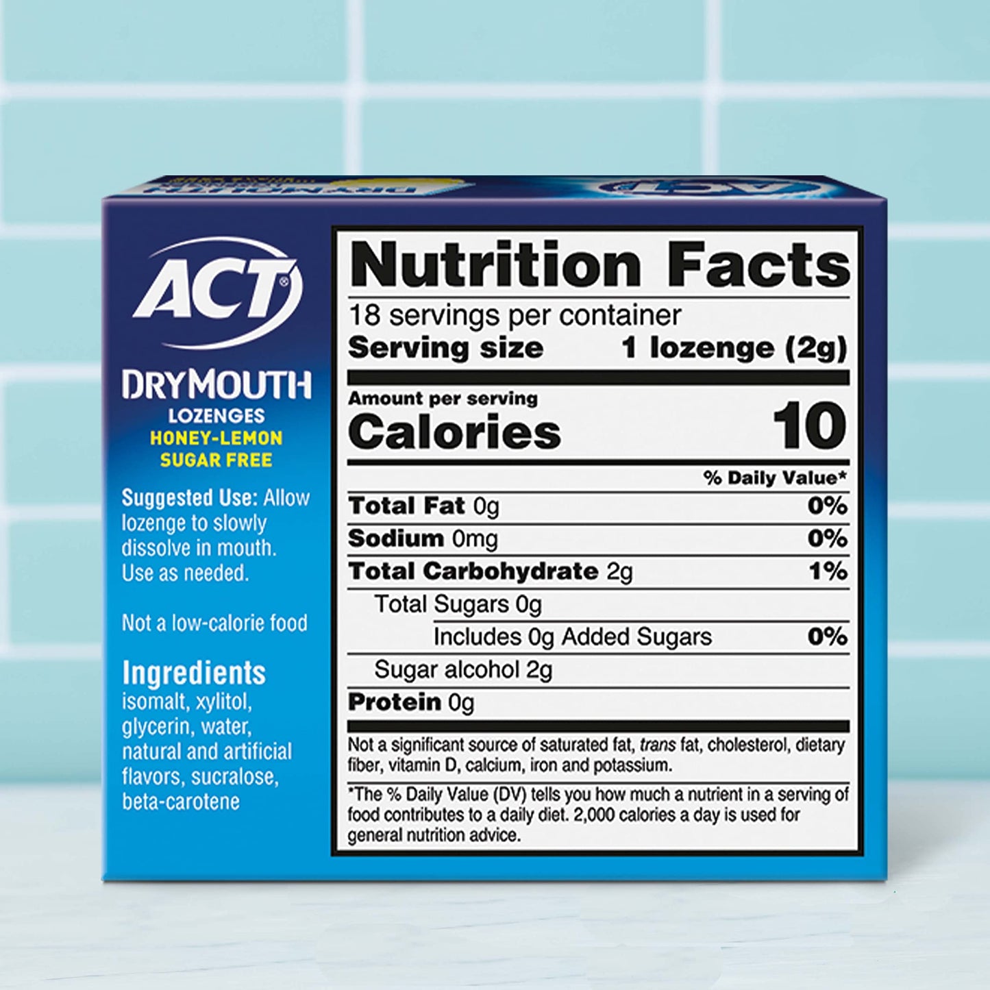 ACT Dry Mouth Lozenges With Xylitol, Sugar Free Honey-Lemon, 18 Count