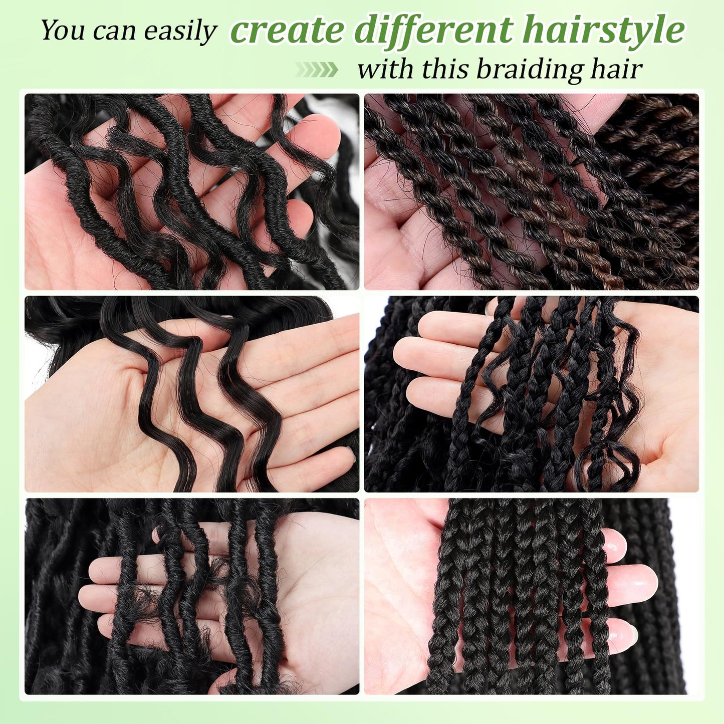 Eerya Long Curly Braiding Hair 18 Inch 2 Packs Ocean Wave Crochet Hair for Black Women Deep Wave Braiding Hair for Boho Braids (18 inch, 1B)