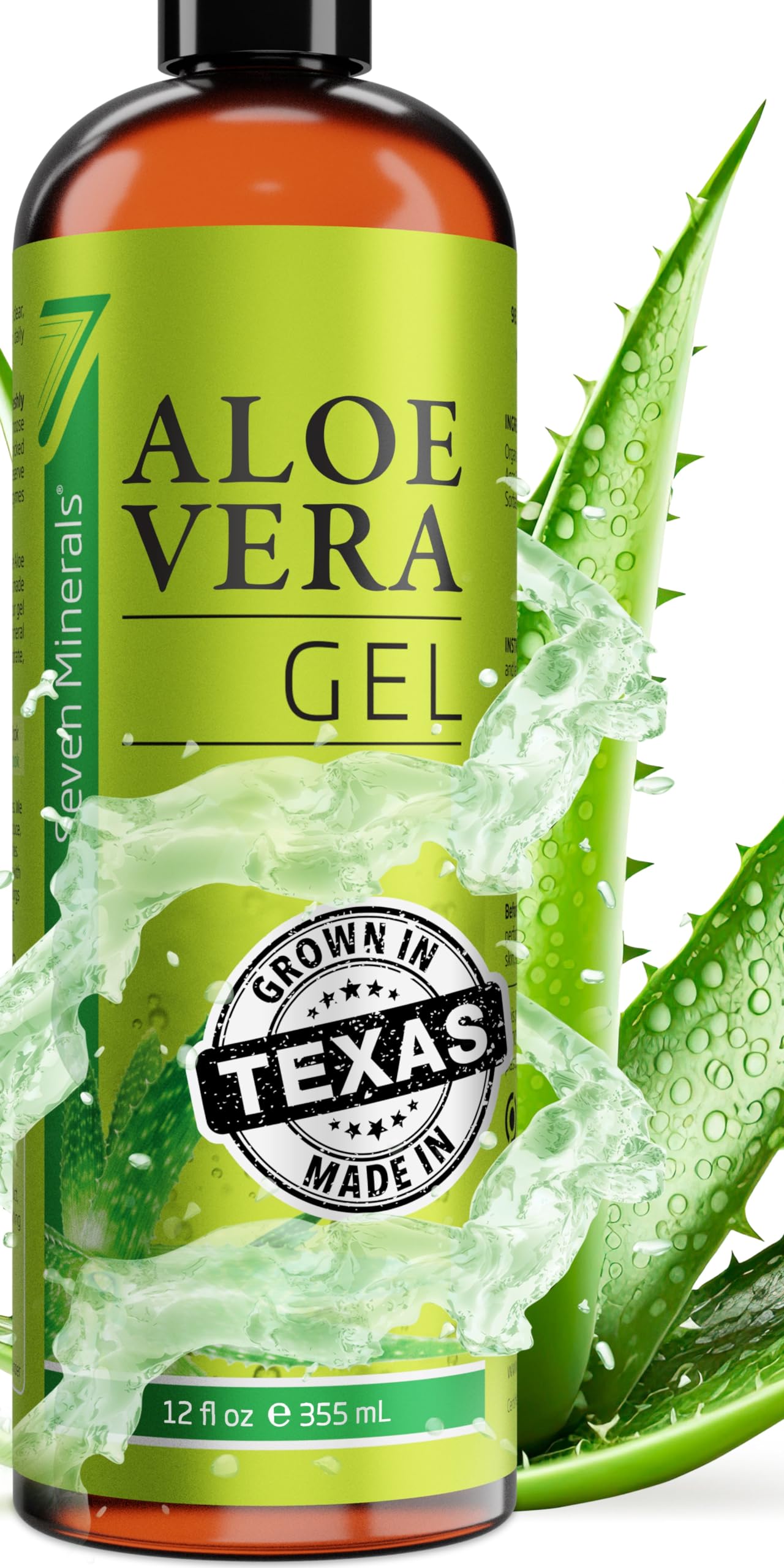 Seven Minerals Aloe Vera Gel - 99% Organic, Big 12 oz - NO XANTHAN, so it Absorbs Rapidly with No Sticky Residue - made from REAL JUICE, NOT POWDER
