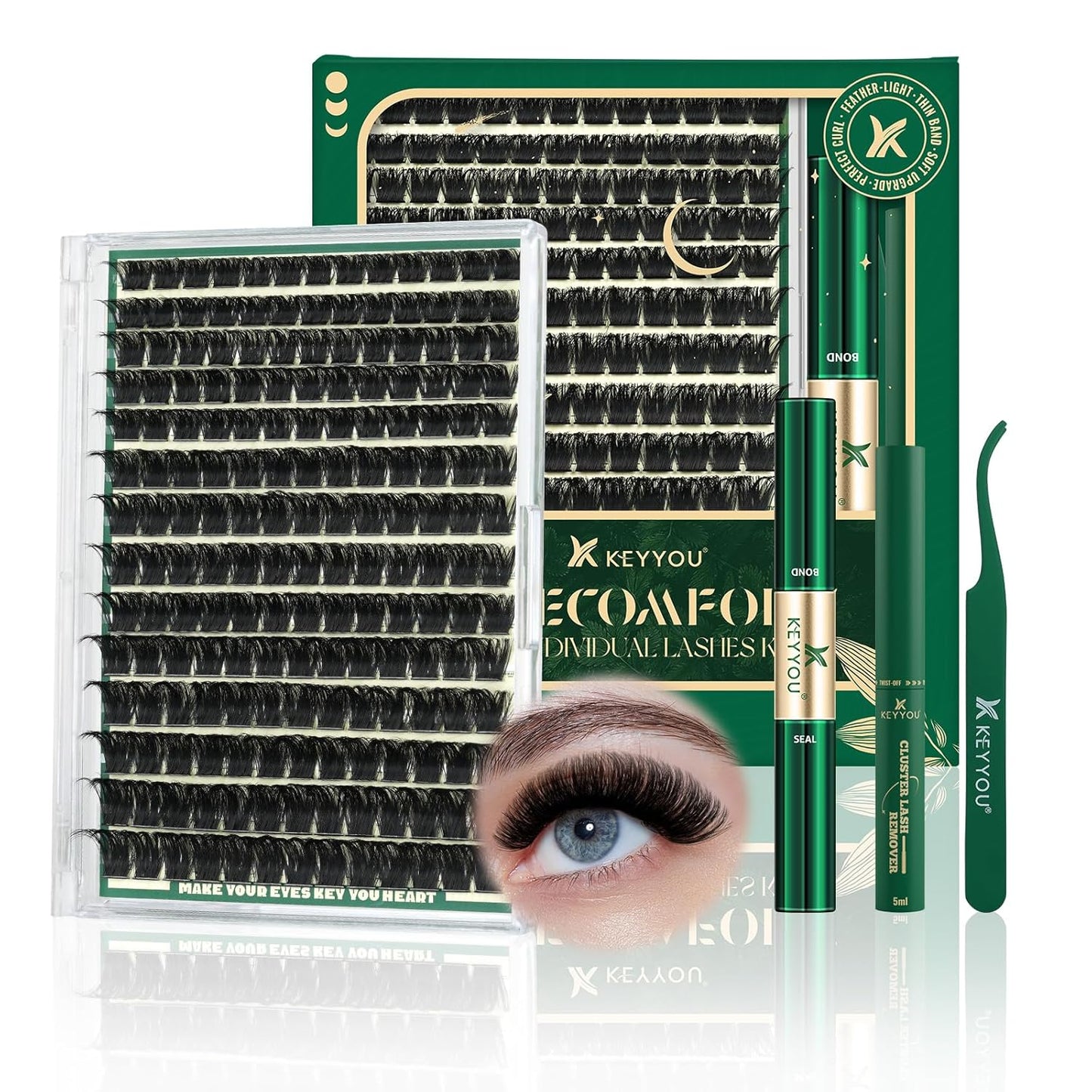 DIY Lash Extension Kit - 280 Soft Cluster Lashes, 100D Curl, Easy Application with Bond & Seal