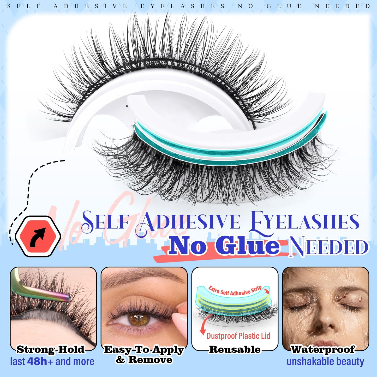 Natural Self Adhesive Eyelashes Cat Eye Lashes Natural Look Wispy Self Adhesive Lashes Clear Band Reusable 8-10MM Short Pre Glued Lashes No Glued Needed Natural Stick On Lashes 5 Pairs by Zegaine