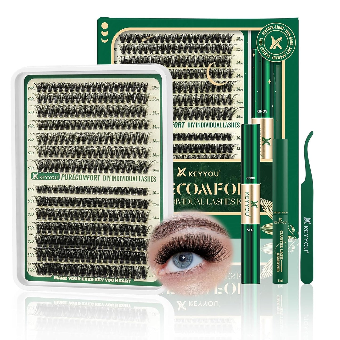 DIY Lash Extension Kit - 280 Soft Cluster Lashes, 100D Curl, Easy Application with Bond & Seal