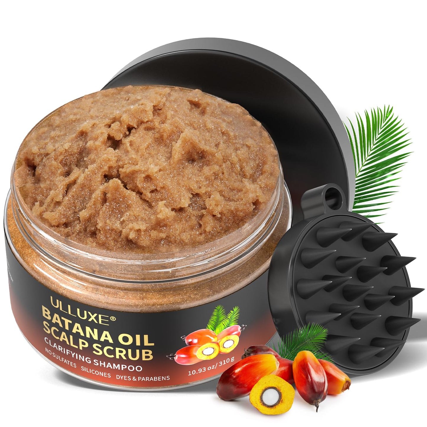 Scalp Scrub, 2-in-1 Clarifying Scalp Exfoliator Scrub Shampoo with Batana Oil Rosemary & Mint, Hair Treatment with Scalp Scrubber for Dandruff, Build Up, Oily, Itchy Scalp & Thinning Hair, 10.93 oz