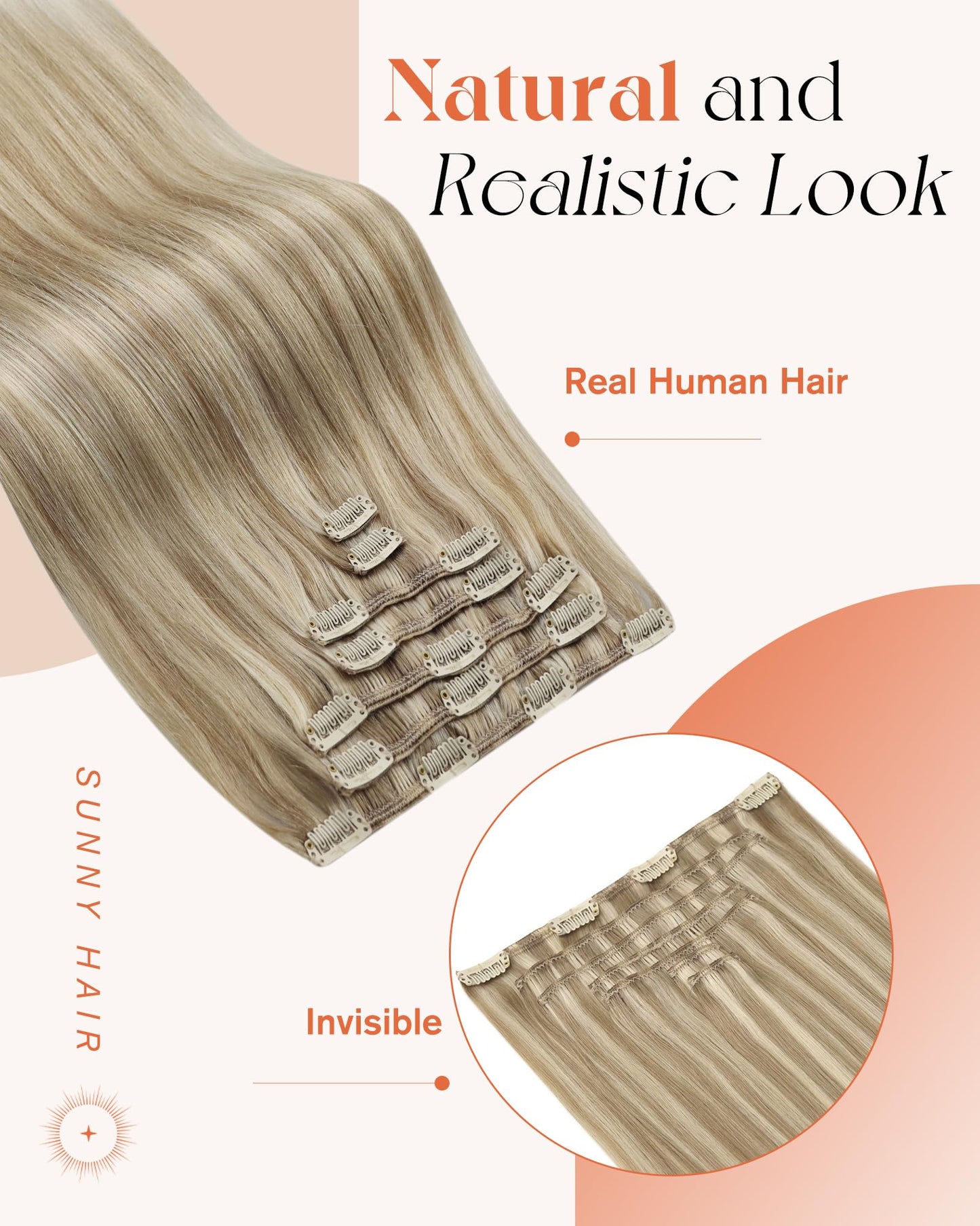 Sunny Hair Clip in Hair Extensions Straight Human Hair Clip in Extensions Remy Clip in Hair Extensions Real Human Hair Extensions Clip ins Golden Blonde Highlights Light Blonde 18inch