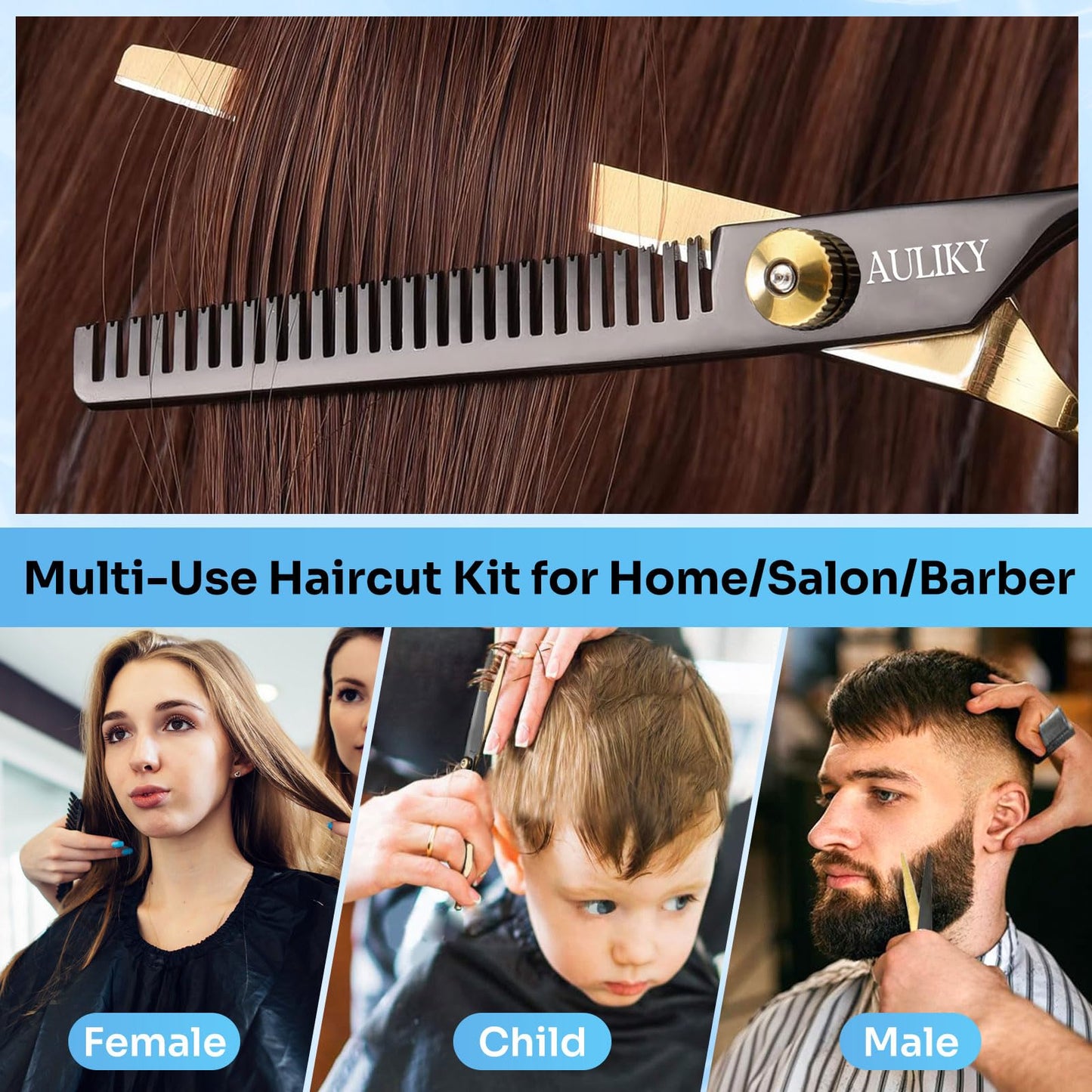 Hair Cutting Scissors Shears Kits, 15 Pcs Professional Hairdressing Scissors Set, Stainless Steel Hairdressing Shears Set Professional Thinning Scissors for Barber/Salon/Home/Men/Women/Kids/Adults