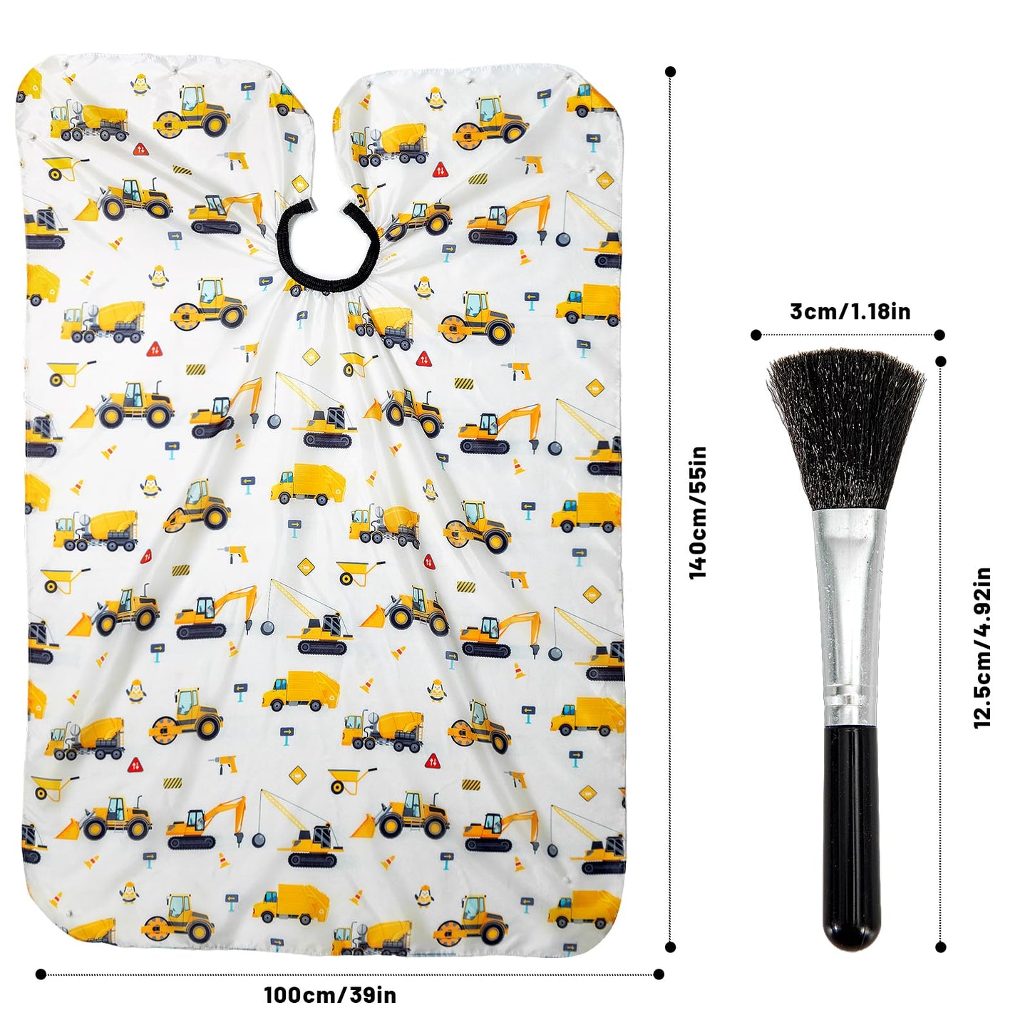 Gealaek Kids Haircut Cape and Neck Duster Brush Set with Construction Site Pattern Kids Barber Cape 55x40 Inches for Boys & Girls Salon Cape Kit (White)
