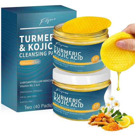 Turmeric Cleansing Pads with Kojic Acid - 80 Exfoliating & Hydrating Pads for Face