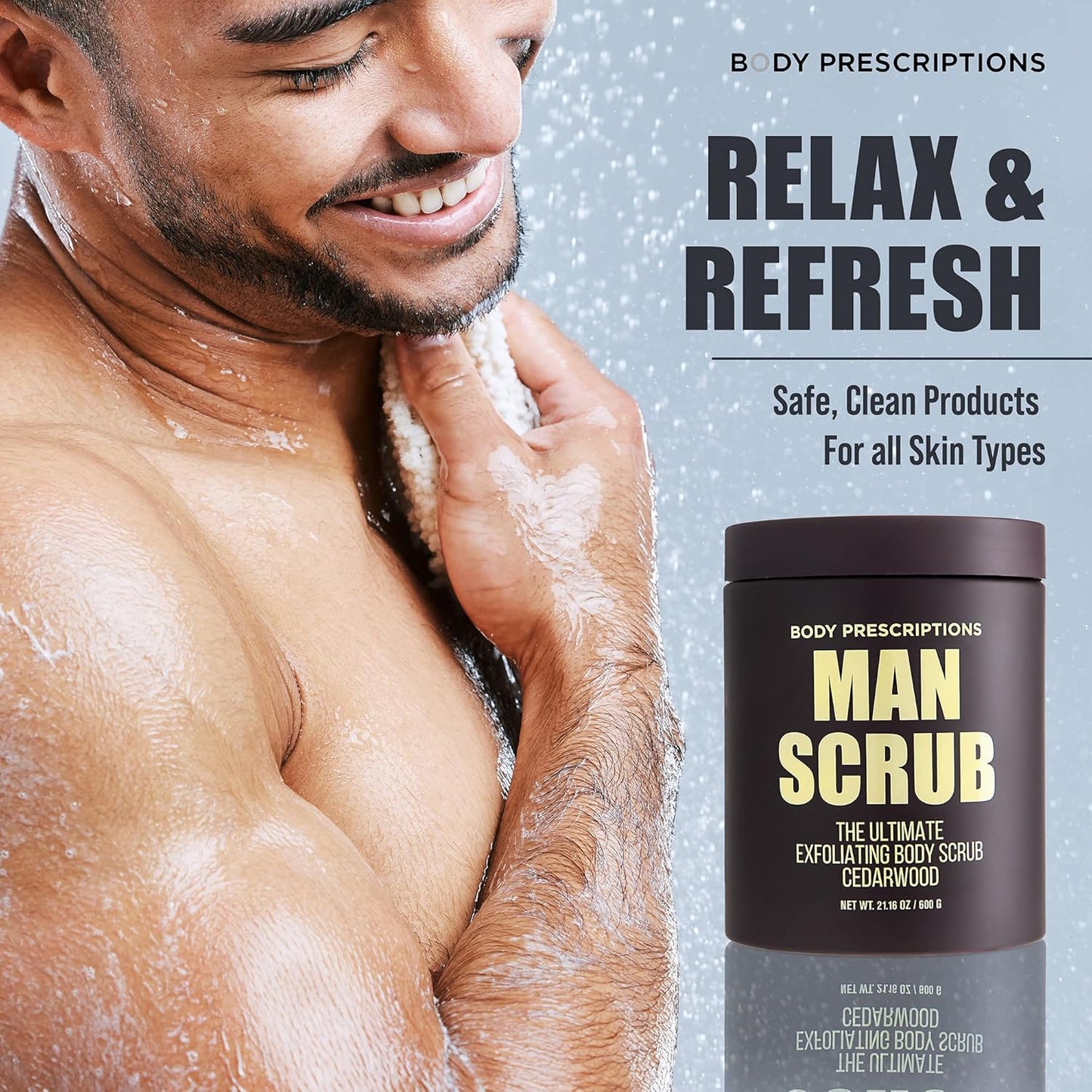 Men’s Charcoal Exfoliating Body Scrub – 21oz Cleansing Wash for All Skin Types