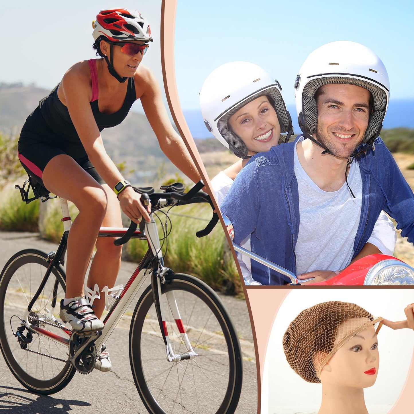 Yuxung 4 Pieces Equestrian Hair Net Women Ride Hair Net No Knot Cap Weaving Caps Wig for Long and Short(Light Brown)