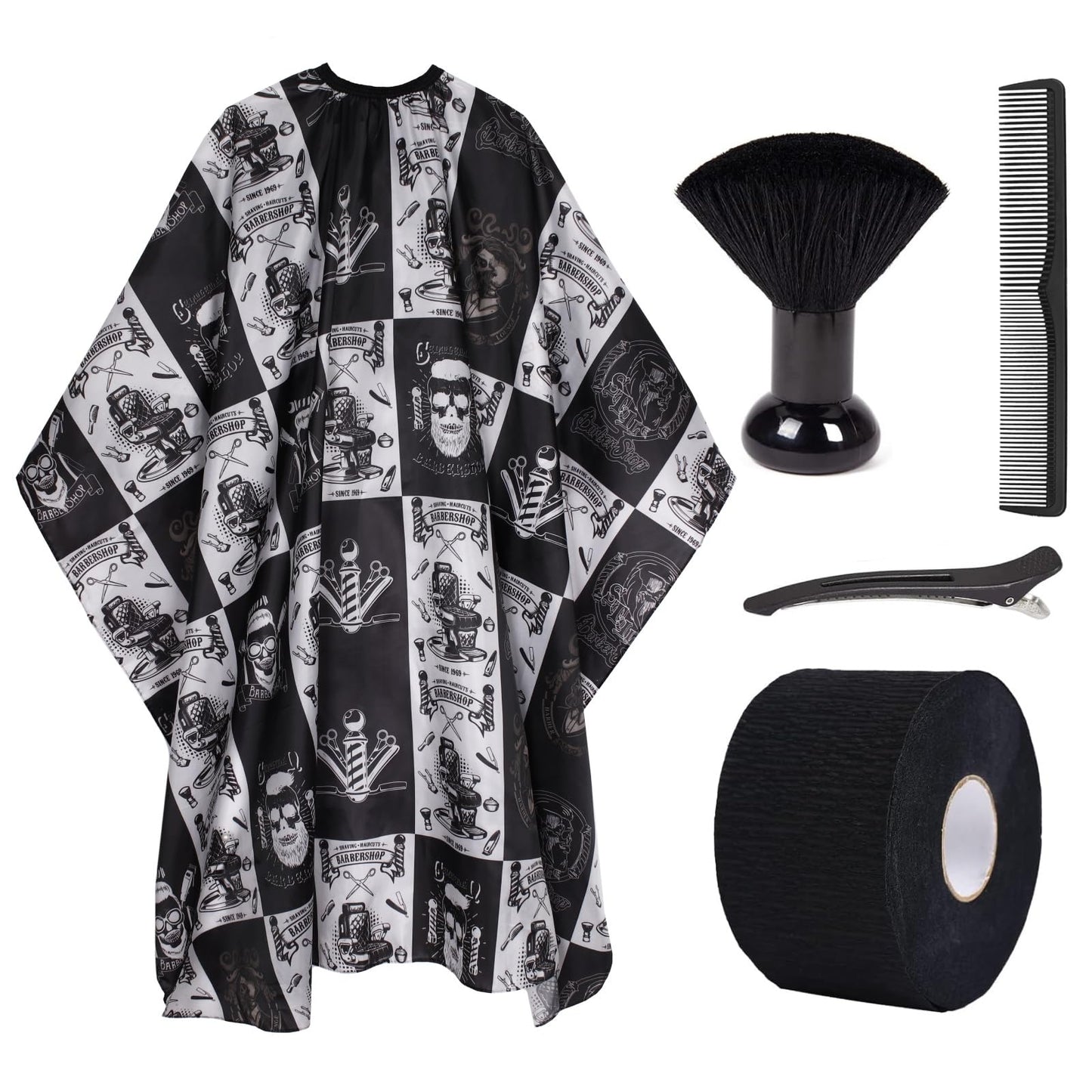 Waterproof Hair Cutting Cape for Men - Salon Cape with Neck Strip and Barber Brush - 5PCS Set (64" x 56")