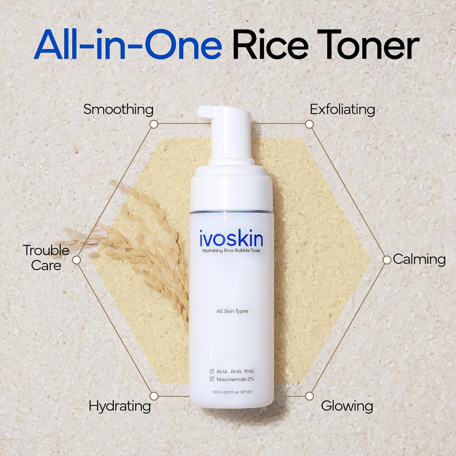 Rice Milky Foam Bubble Toner for Sensitive Skin | Hydrating & Calming with Niacinamide & Rice Extract (150ml)