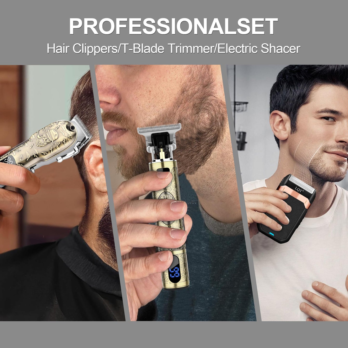 LQT Hair Clippers Set for Men, Hair Clipper Trimmer with LED Display, Professional Cordless Hair Clipper Shaver Beard Trimmer, Hair Cutting Machine for Men, Holiday Gift for Him Father's Day Gift