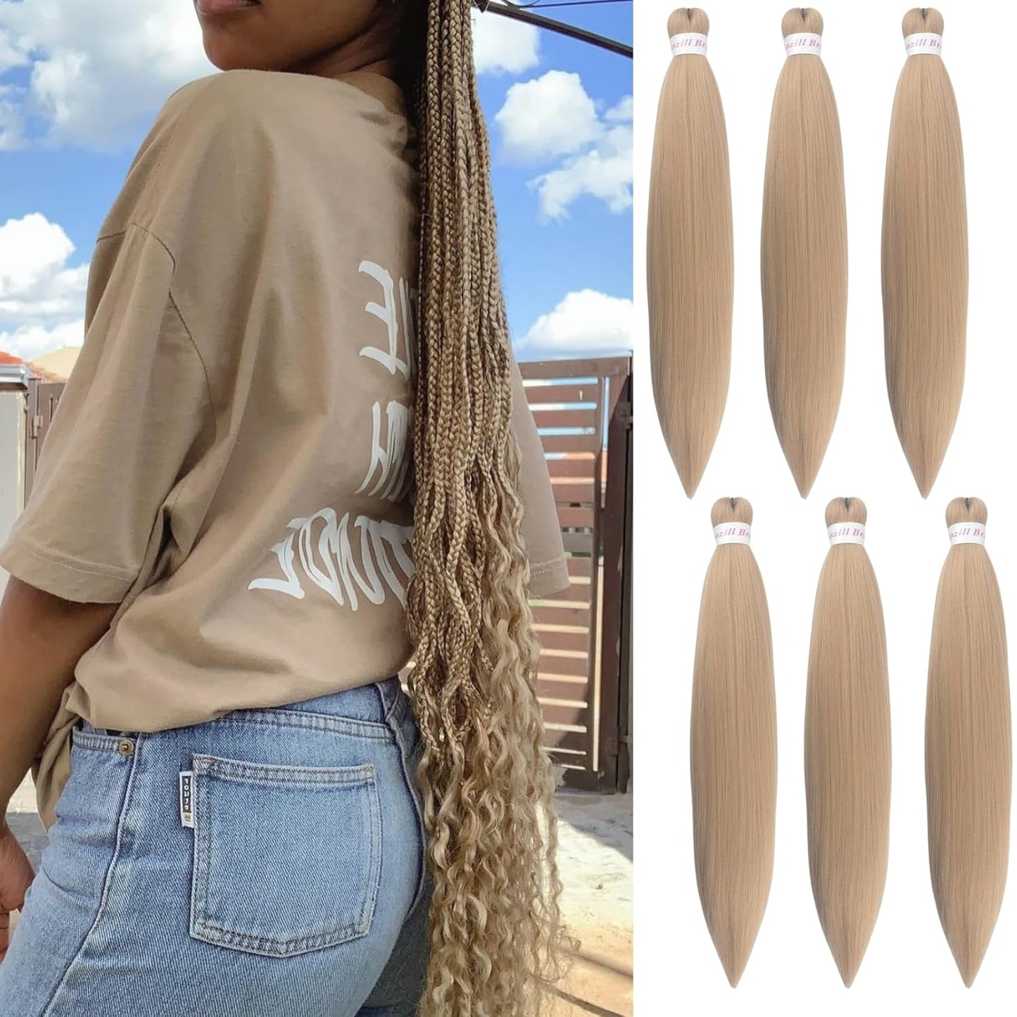 Ash Brown Pre-Stretched Knotless Braiding Hair Extensions - 6 Packs Synthetic Box Braids