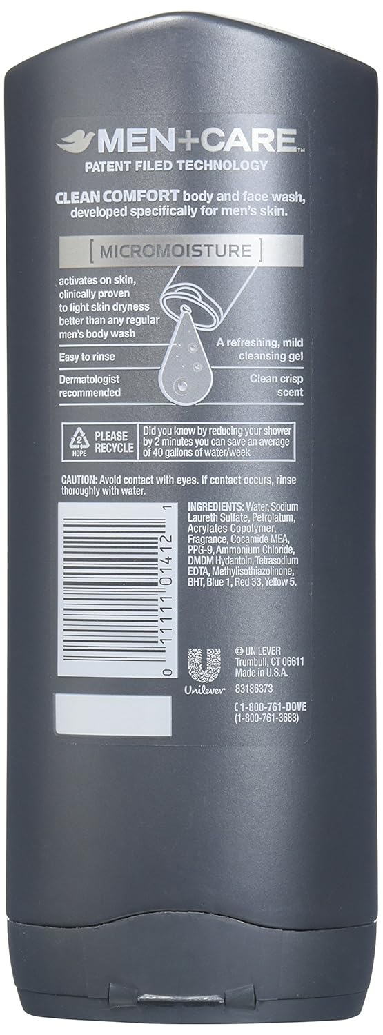 Dove Men+Care Clean Comfort Body & Face Wash - 13.5 oz (Pack of 3) - Total 2.16 lb