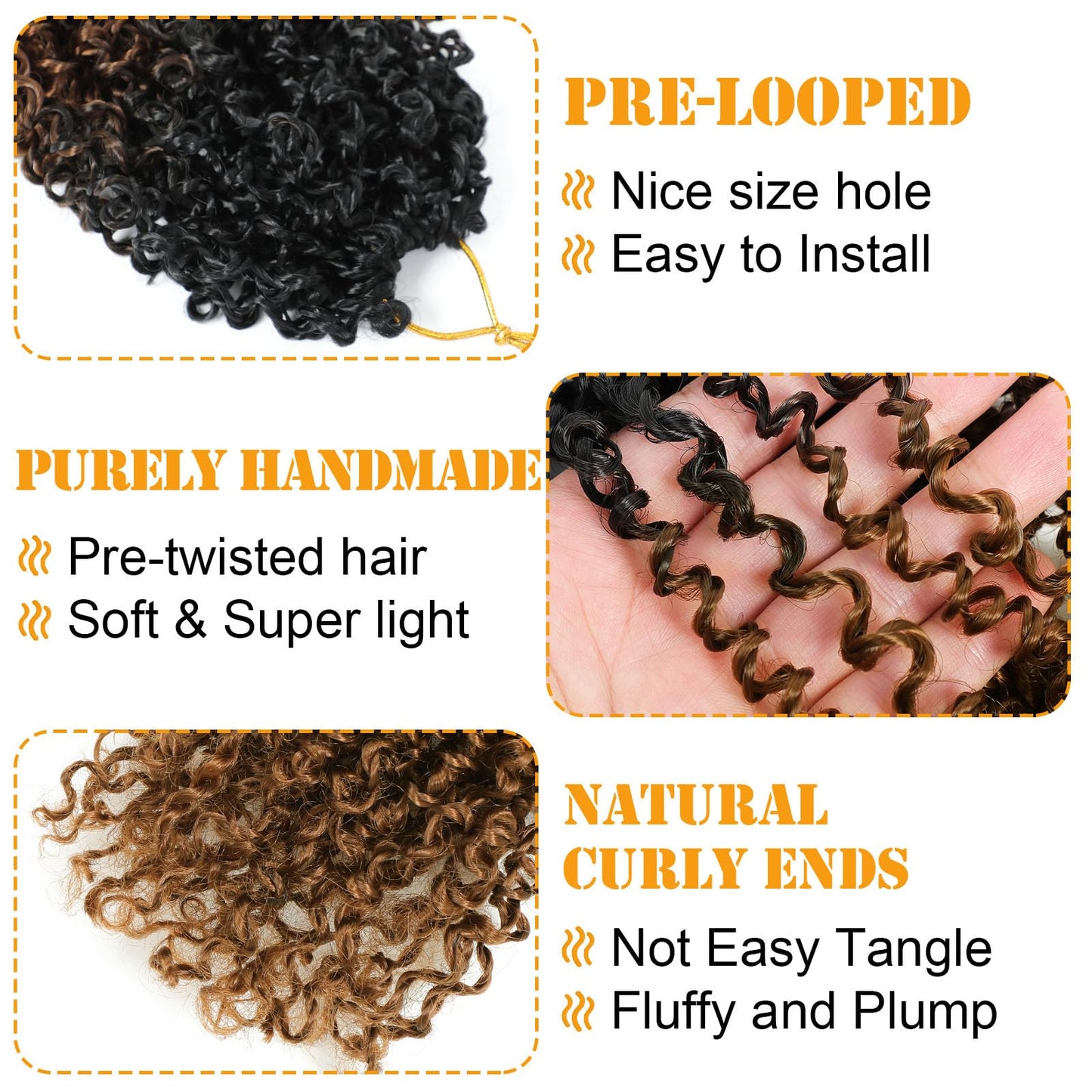 Aksice 8 Inch Yanky Twist Crochet Hair for Black Women 8 Packs Pre-looped Yankee Twist Hair Brown Spring Mini Passion Twist with Curly Ends Synthetic Crochet Braids (8 Inch, OT30#)