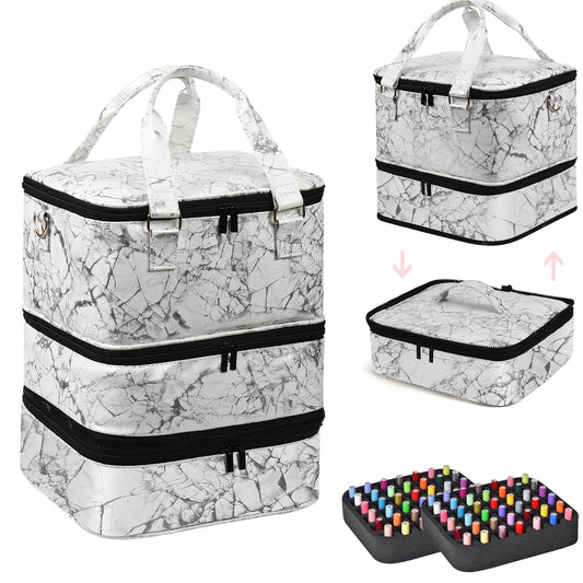 Nail Polish Organizer Bag with Travel Case for 30+ Bottles & Nail Lamp - Purple
