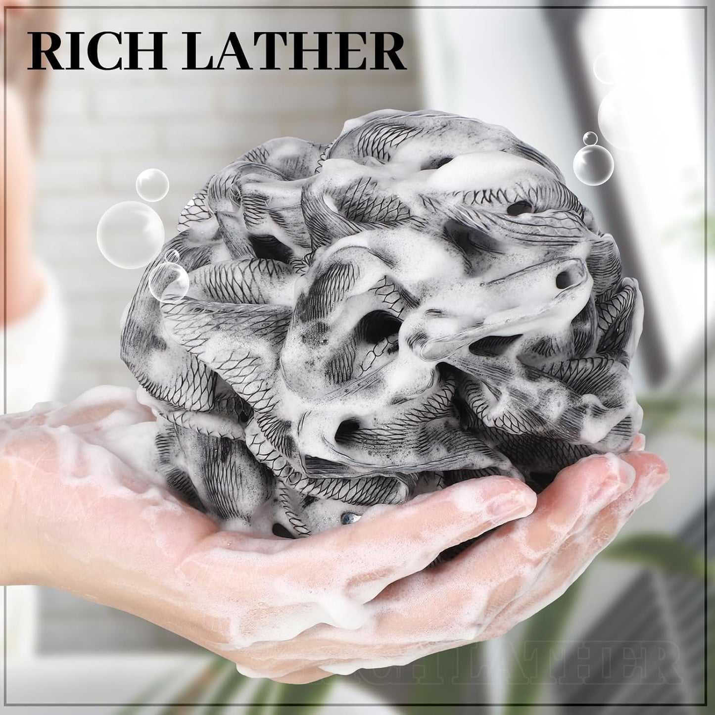 Travel Size Loofah Set - 12 Individually Wrapped Mini Bath Sponges with Case (Black, 25g)